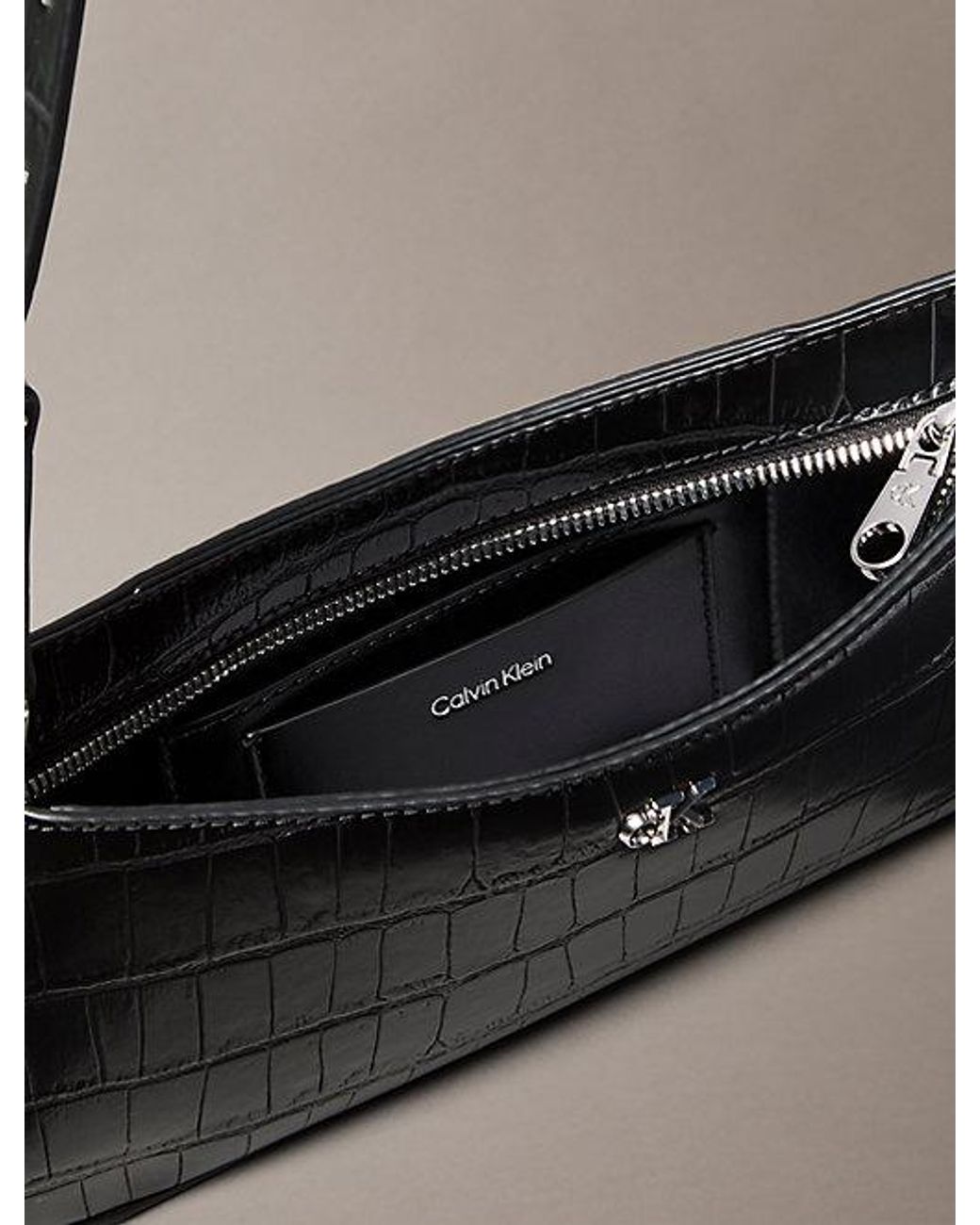 Calvin Klein Black Monogram Crocodile Shoulder Bag
