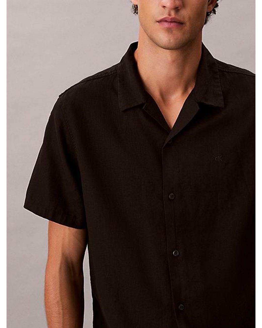 Calvin Klein Black Linen Blend Classic Button Down Shirt for men