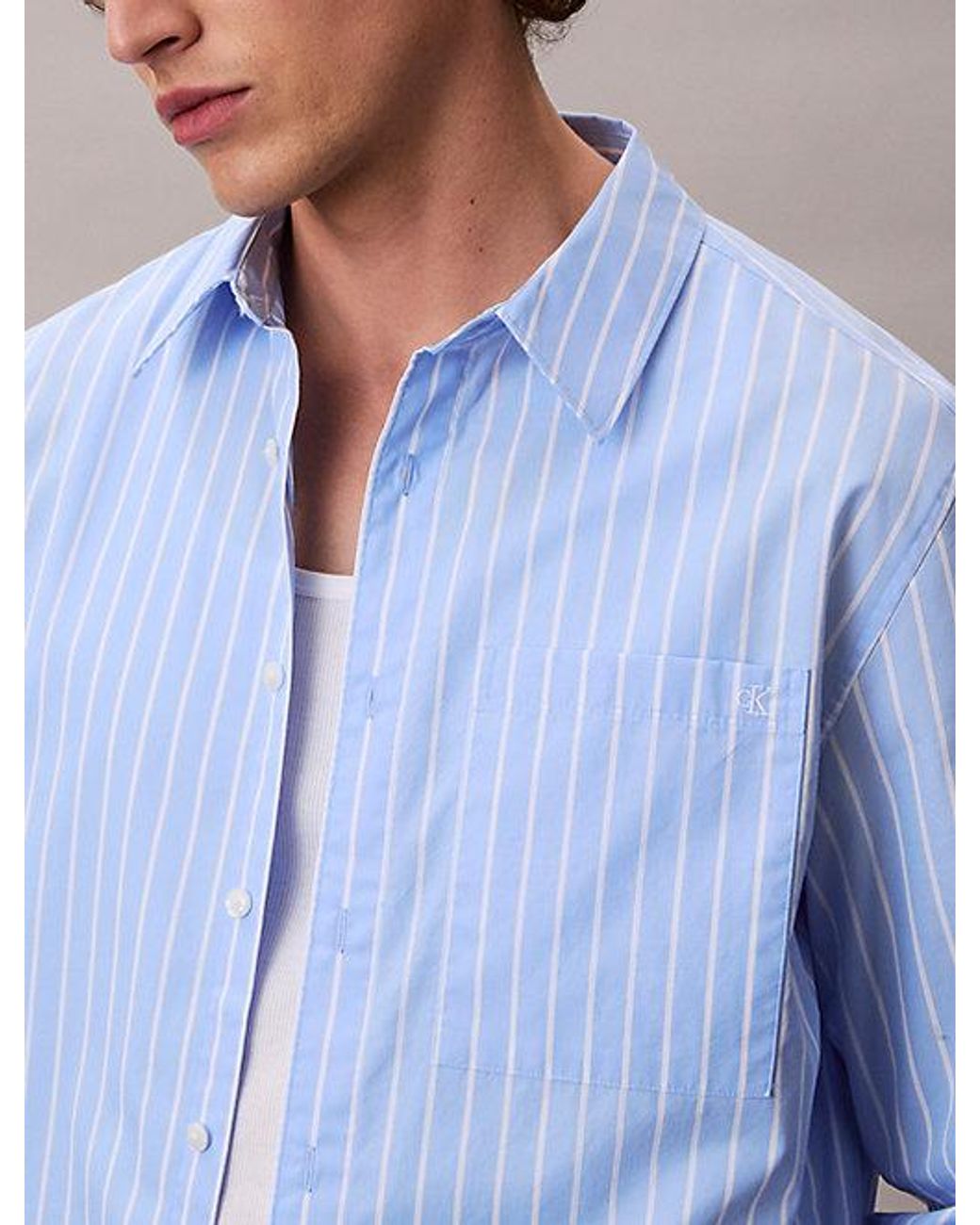 Calvin Klein Blue Cotton Poplin Striped Shirt for men