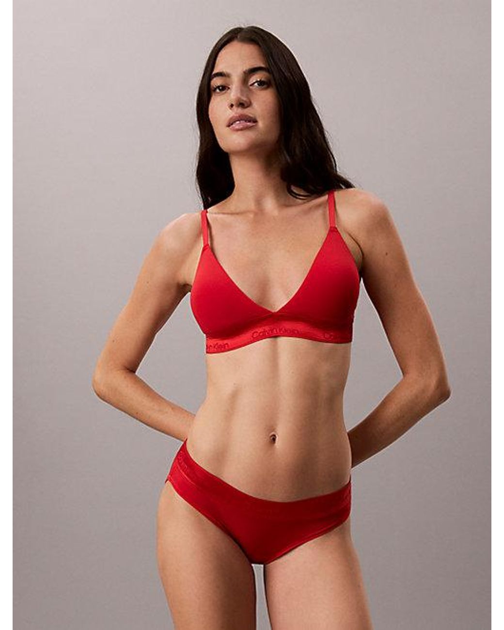 Calvin Klein Red Metallic Lightly Lined Triangle Bralette Icon Cotton Modal Metallic