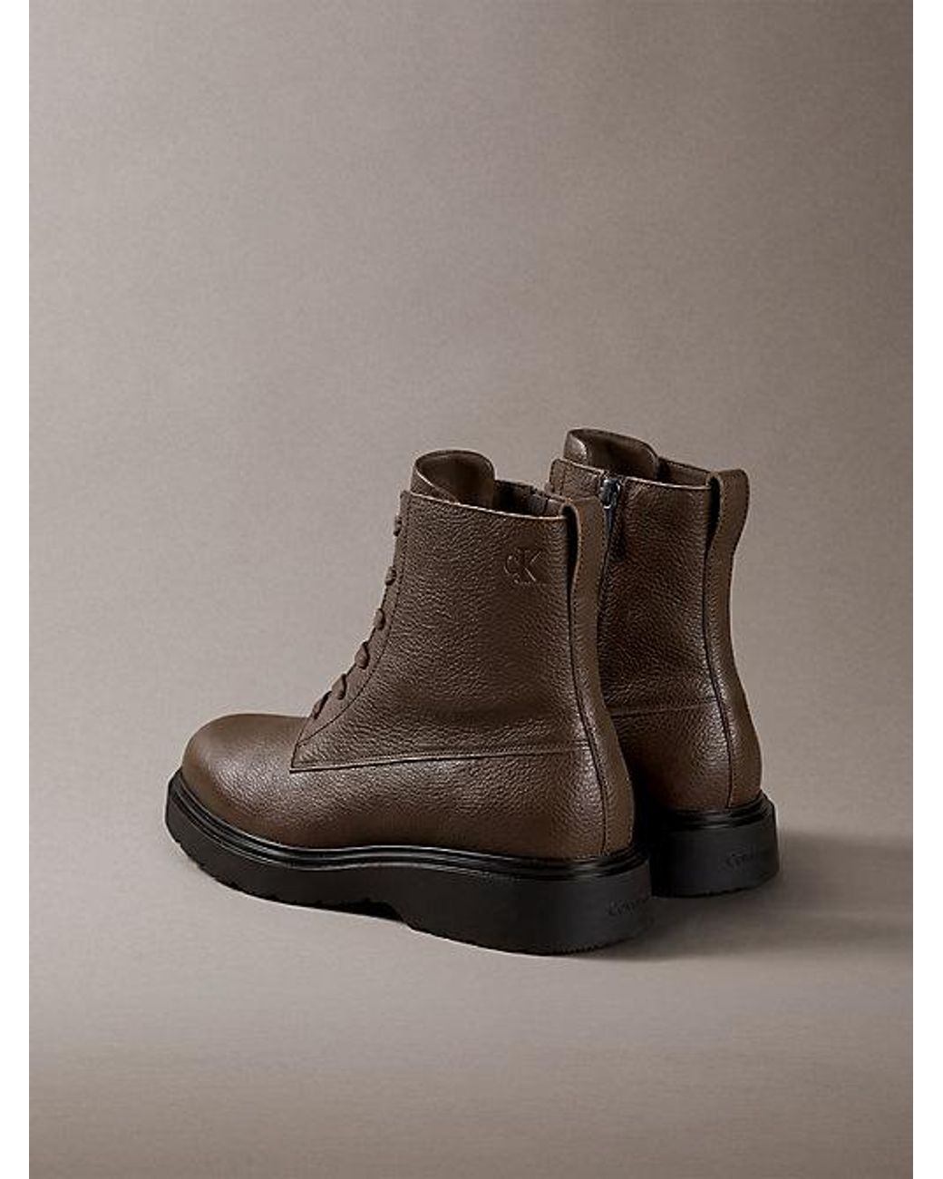 Calvin Klein Brown Jeans Leather Zip Lace Up Boots for men
