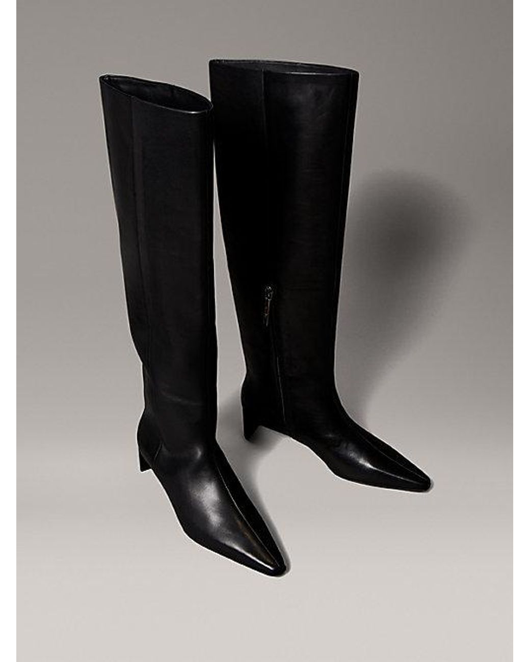 Calvin Klein Black Leather Kitten Heel Knee Boots