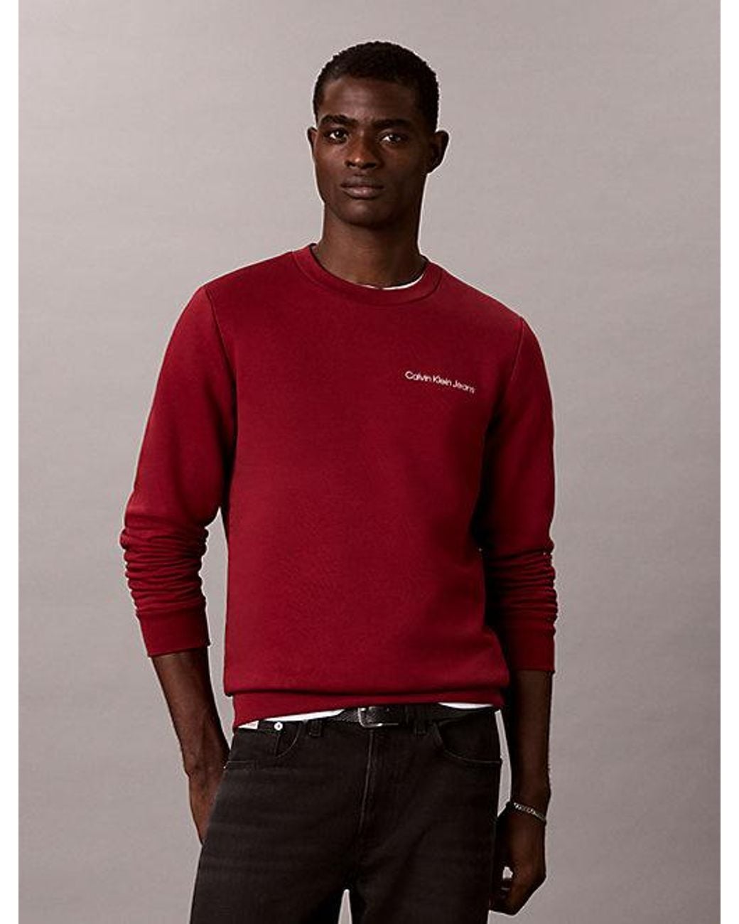 Calvin Klein Red Jeans Terry Fleece Logo Sweatshirt for men