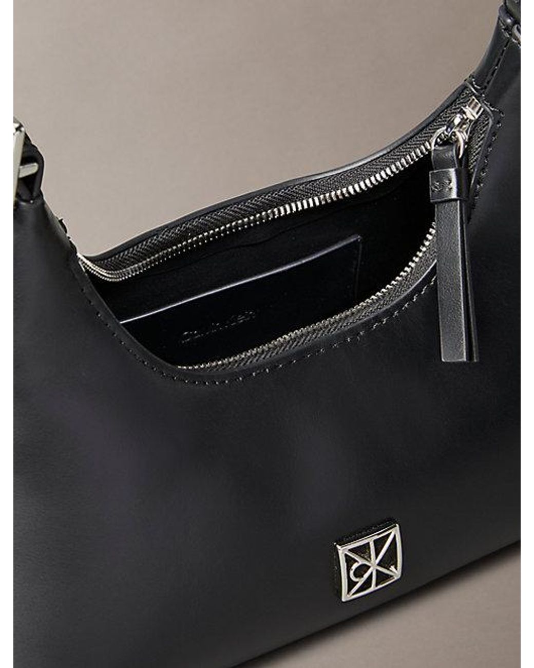 Calvin Klein Gray Emblem Logo Leather Small Shoulder Bag