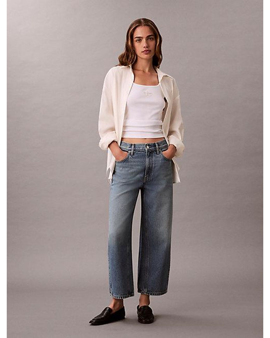 Calvin Klein Gray Jeans High Rise Wide Leg Culotte Jeans