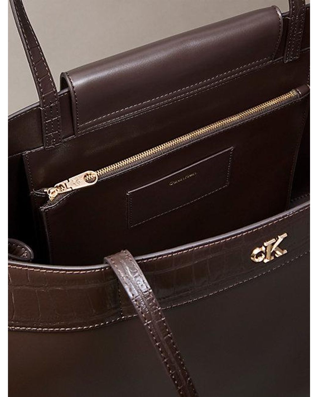 Calvin Klein Gray Monogram Crocodile Large Tote Bag