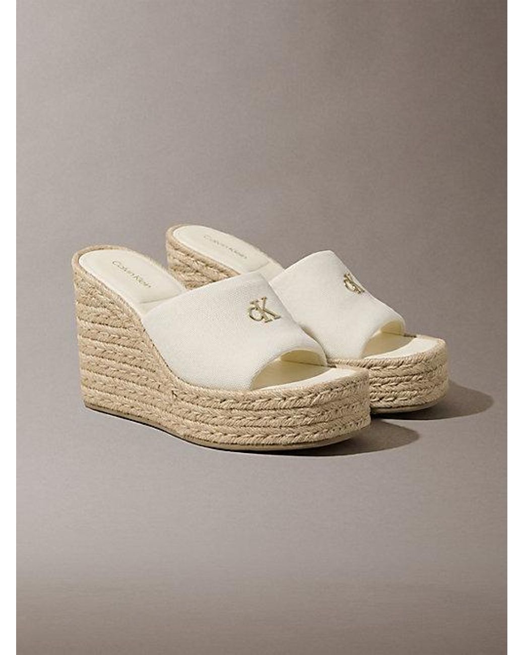 Calvin Klein White Canvas Espadrille Wedge Sandals
