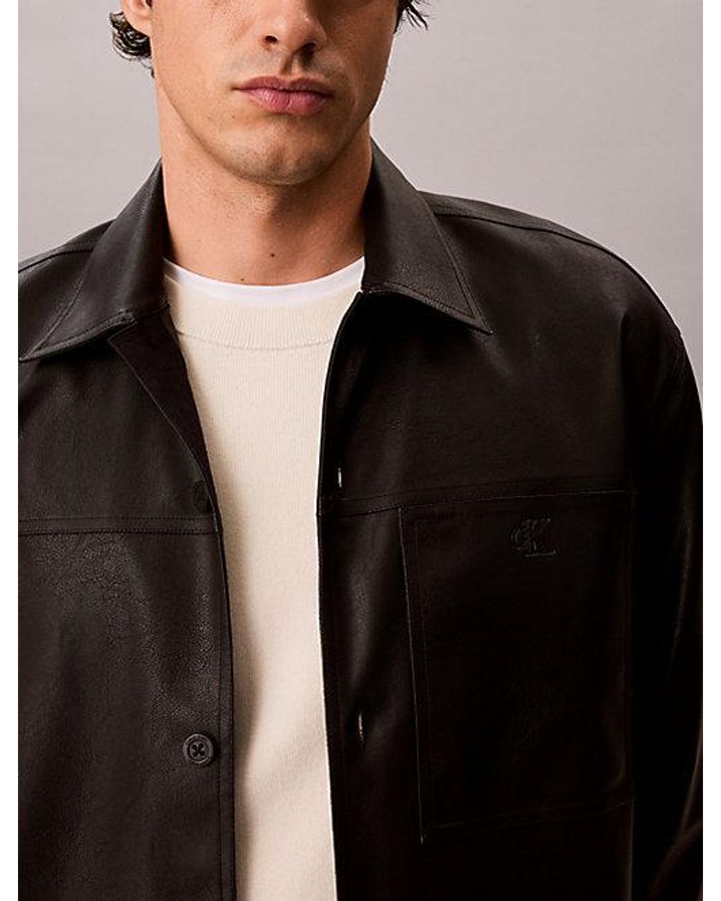 Calvin Klein Black Jeans Relaxed Faux Leather Overshirt for men