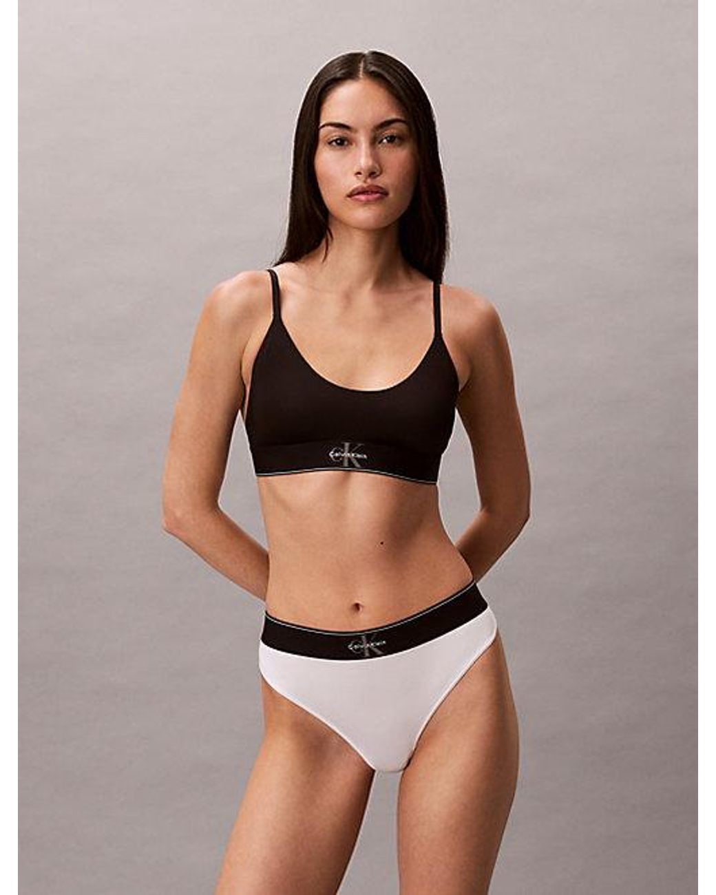 Calvin Klein White Stretch Thong Icon Microfibre Stretch Graphic