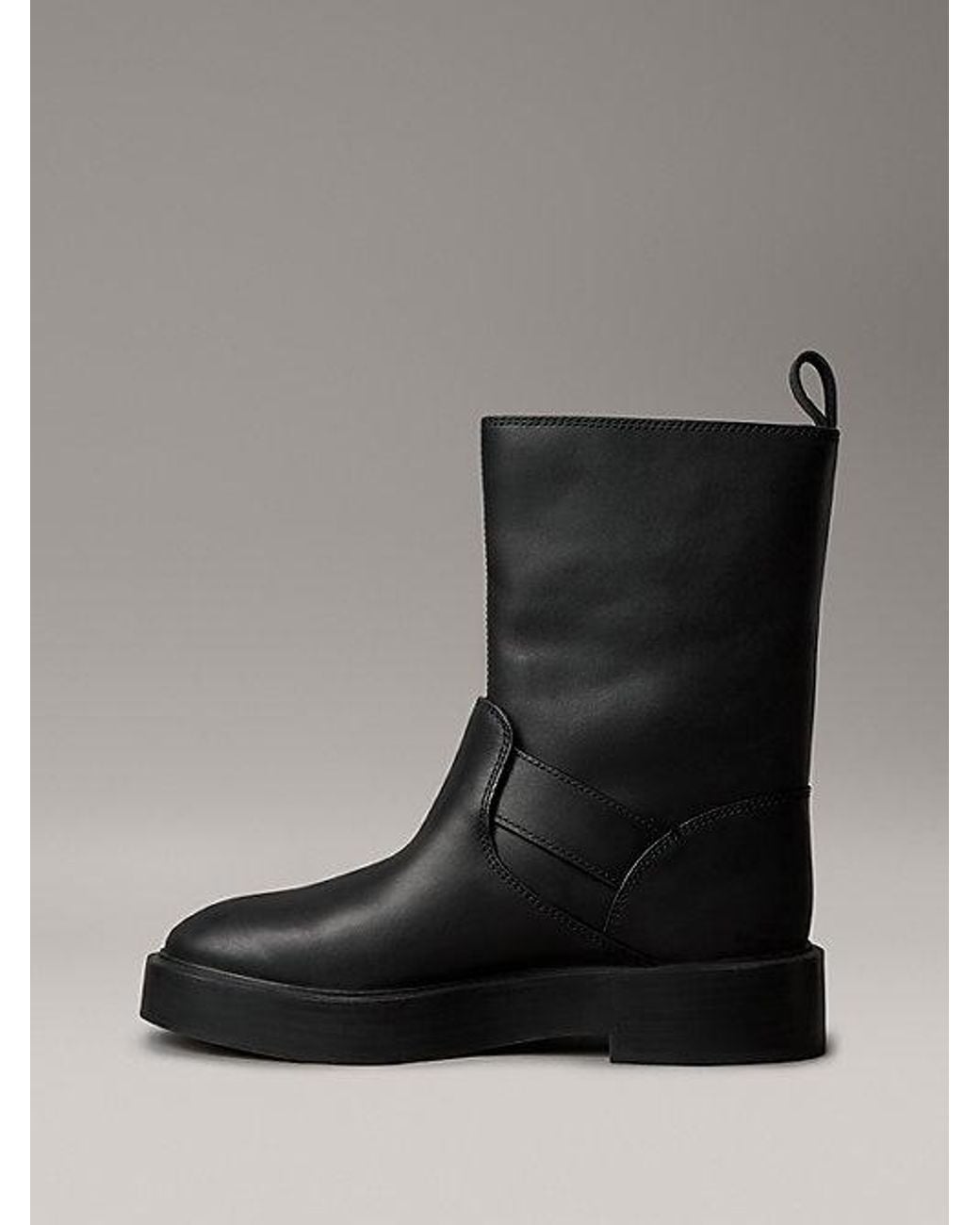 Calvin Klein Black Jeans Leather Stacked Heel Biker Boots