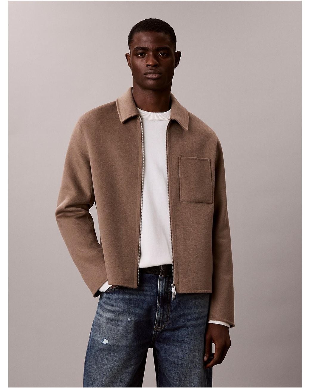 Calvin Klein Natural Double-Faced Wool Blend Zip Jacket for men