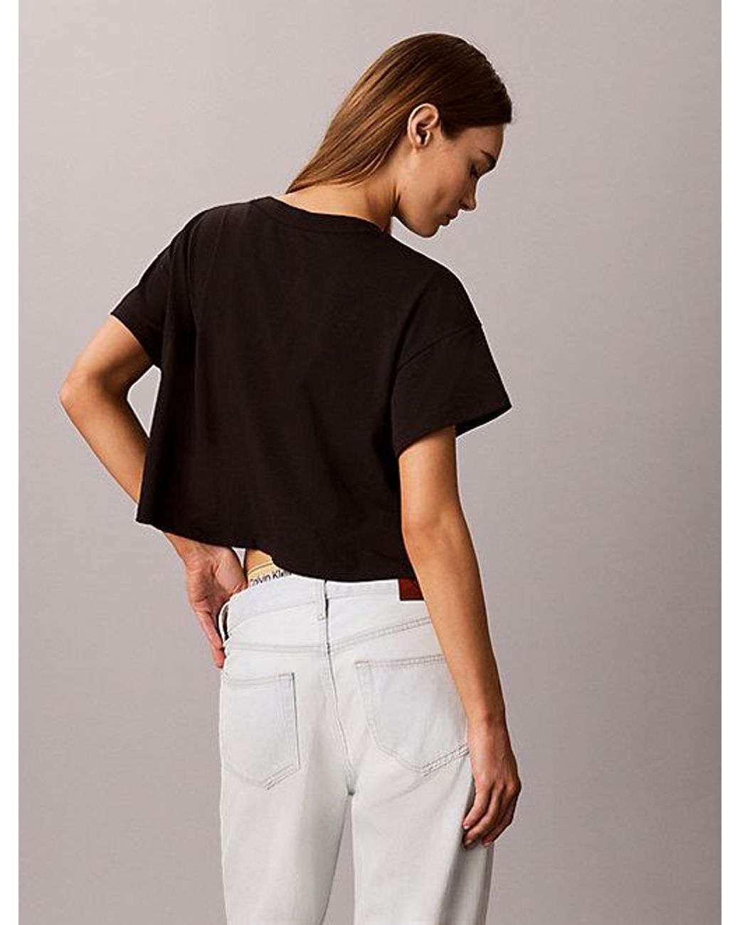 Calvin Klein Black Cropped Lounge T-Shirt Icon Cotton Stretch
