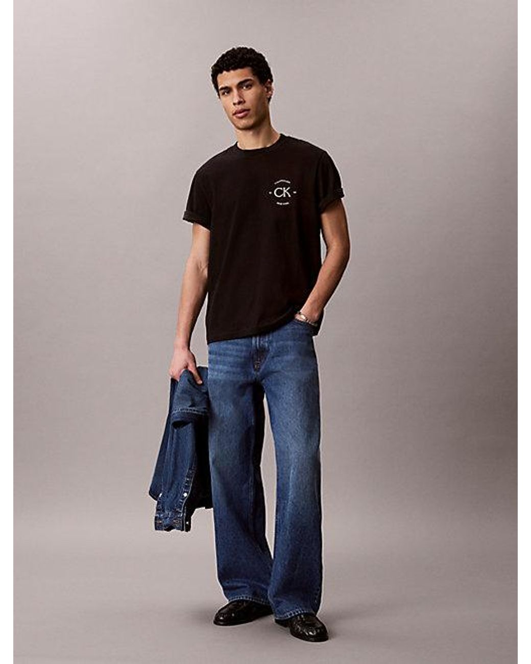 Calvin Klein Black Jeans Embroidered Logo T-Shirt for men