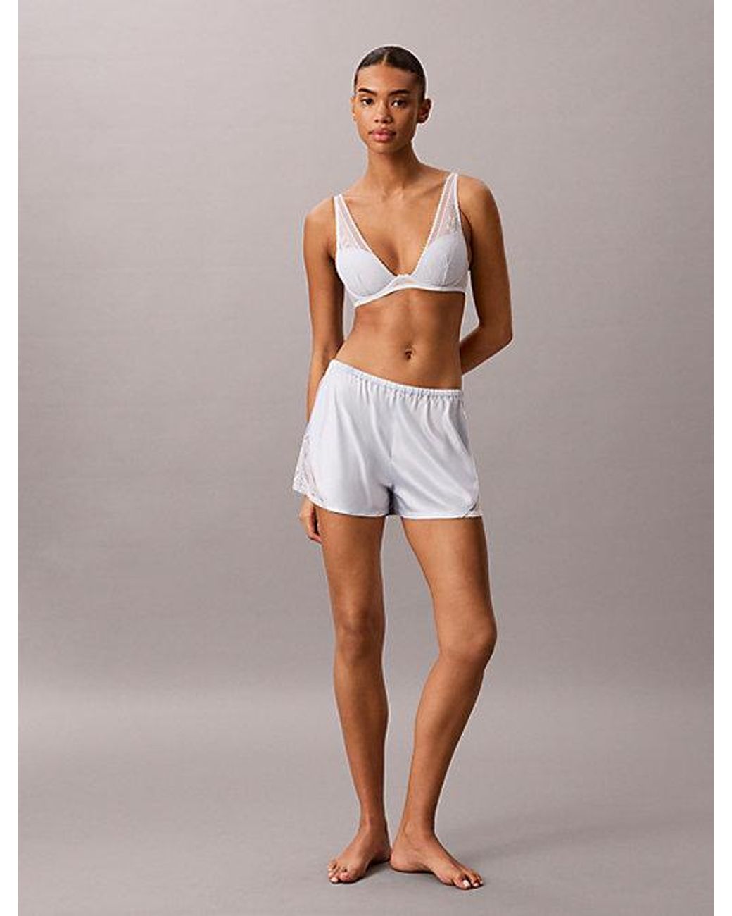 Calvin Klein Gray Satin And Lace Pyjama Shorts Eternal Satin