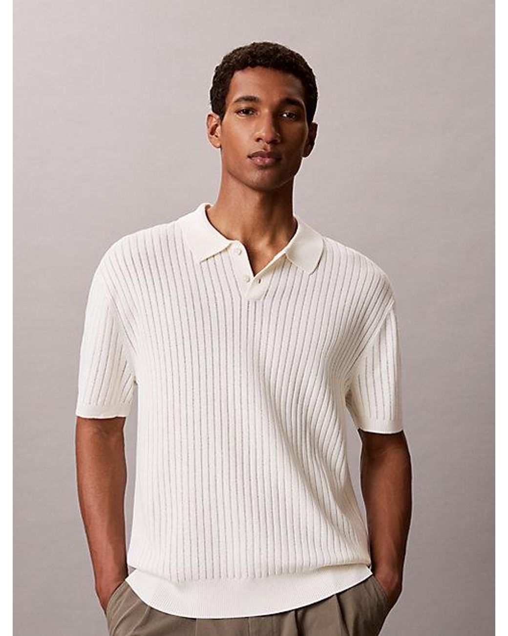 Calvin Klein White Soft Pointelle Knit Polo Shirt for men