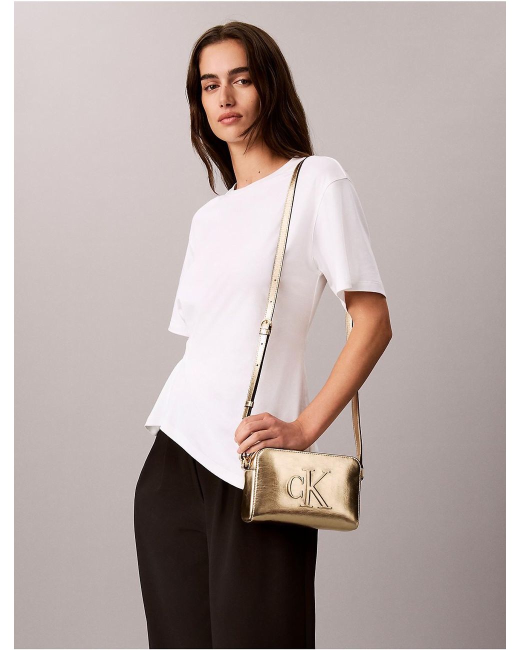 Calvin Klein Natural Metallic Monogram Camera Bag