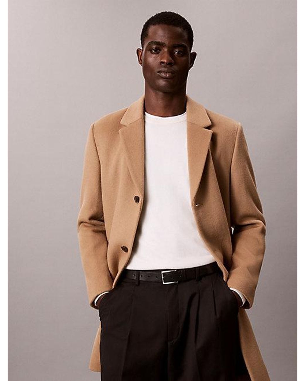 Calvin Klein Natural Wool Blend Overcoat for men