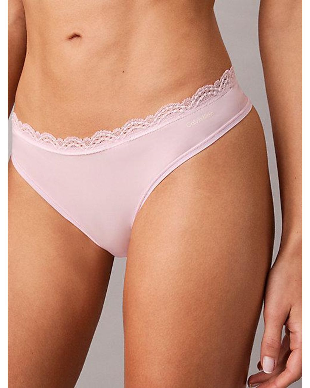 Calvin Klein Brown Low Rise Thong Microfibre Stretch With Lace