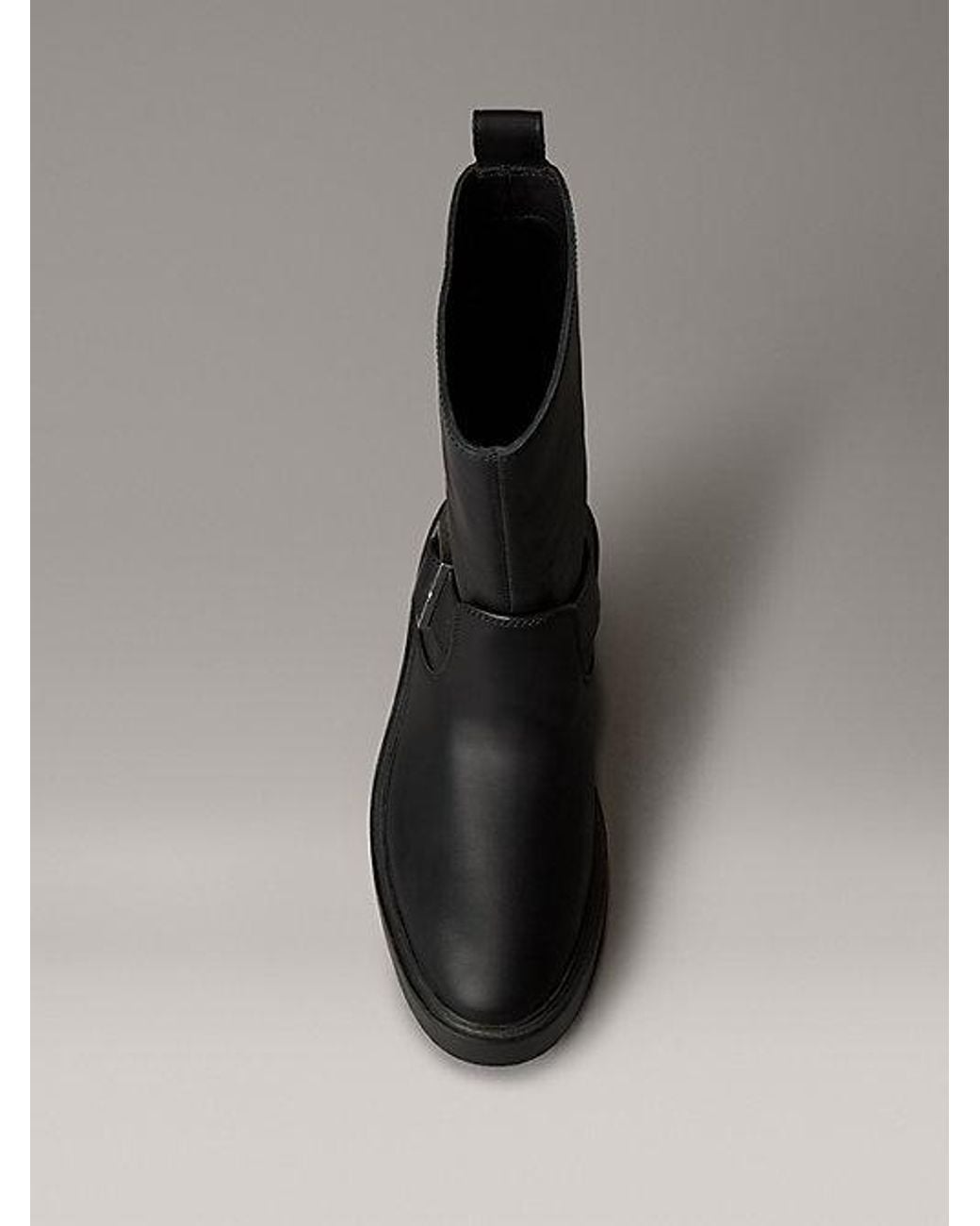 Calvin Klein Black Jeans Leather Stacked Heel Biker Boots