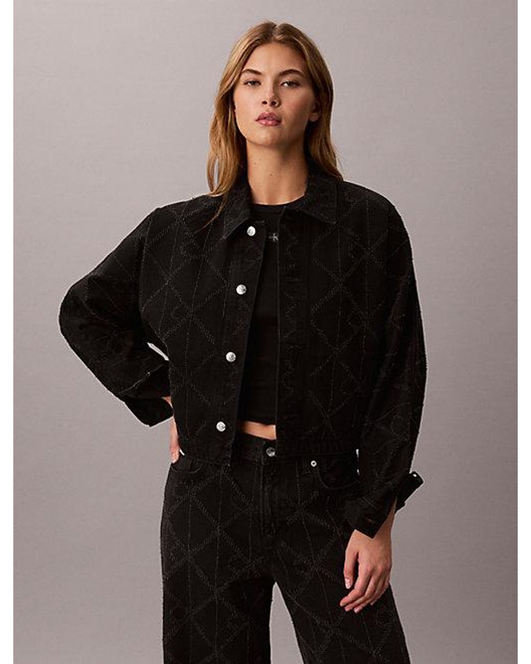 Calvin Klein Black Jeans All Over Logo Denim Jacket