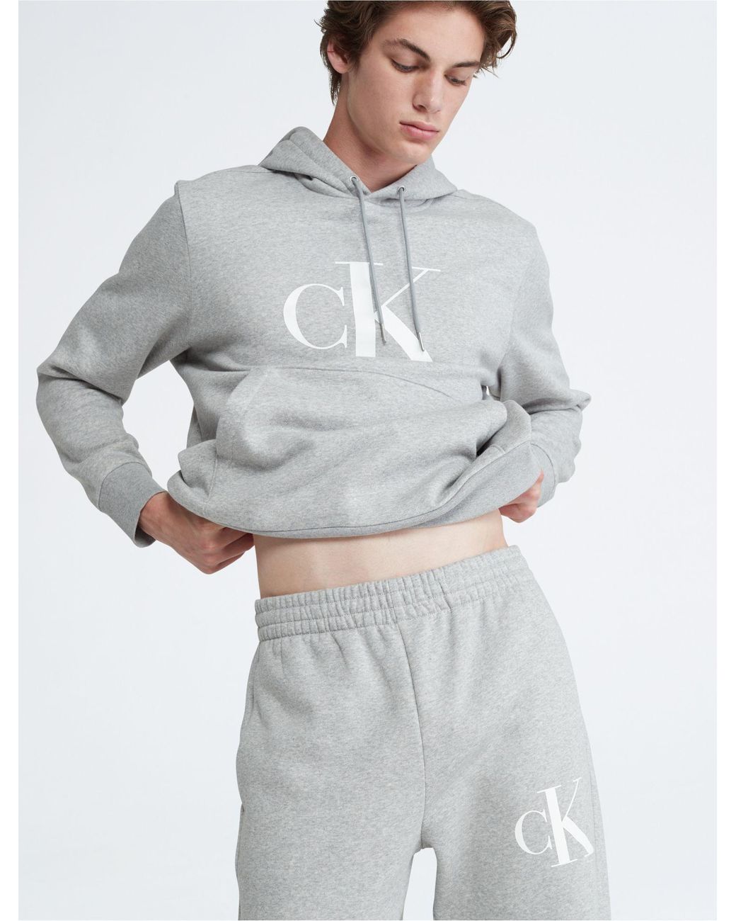 Calvin klein monogram logo cheap heather gray womens jogger pants