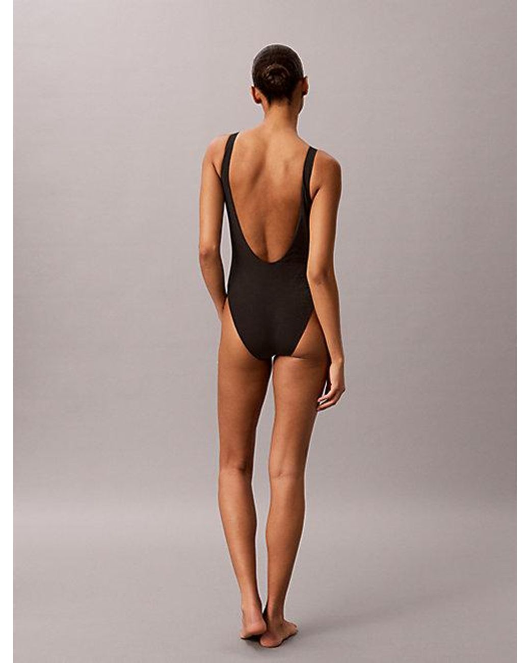Calvin Klein Brown Metallic Scoop Back Swimsuit Ck Monogram