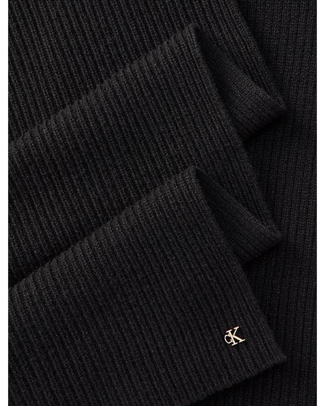 Calvin Klein Black Wool Blend Monogram Scarf