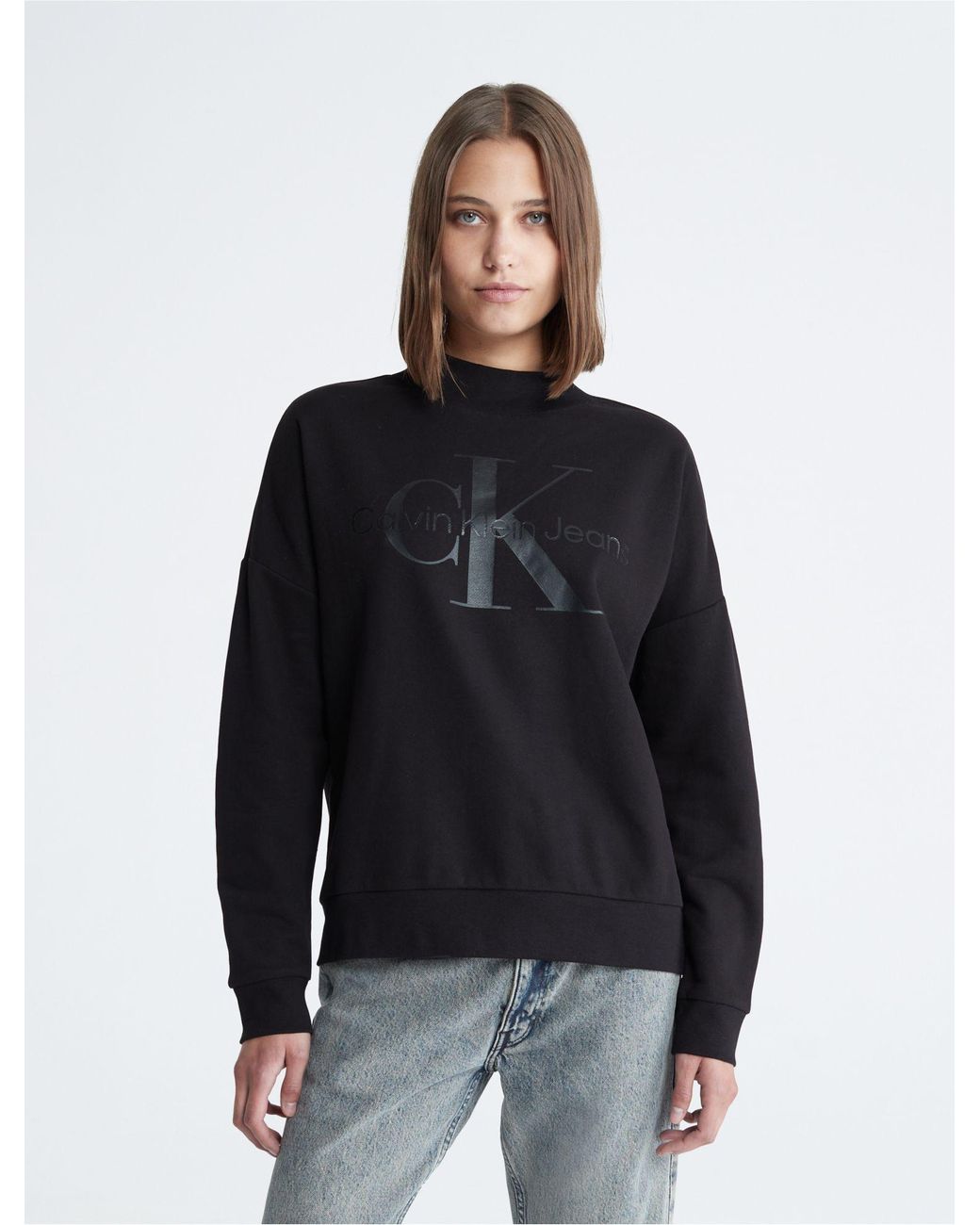 Calvin Klein Monogram Logo Mock Neck Sweatshirt in Black Lyst