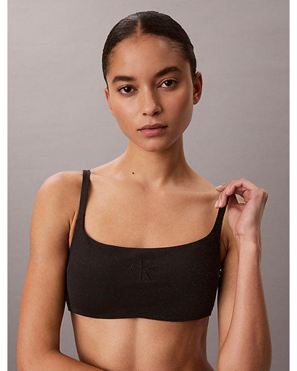 Calvin Klein Black Metallic Bralette Bikini Top Ck Monogram