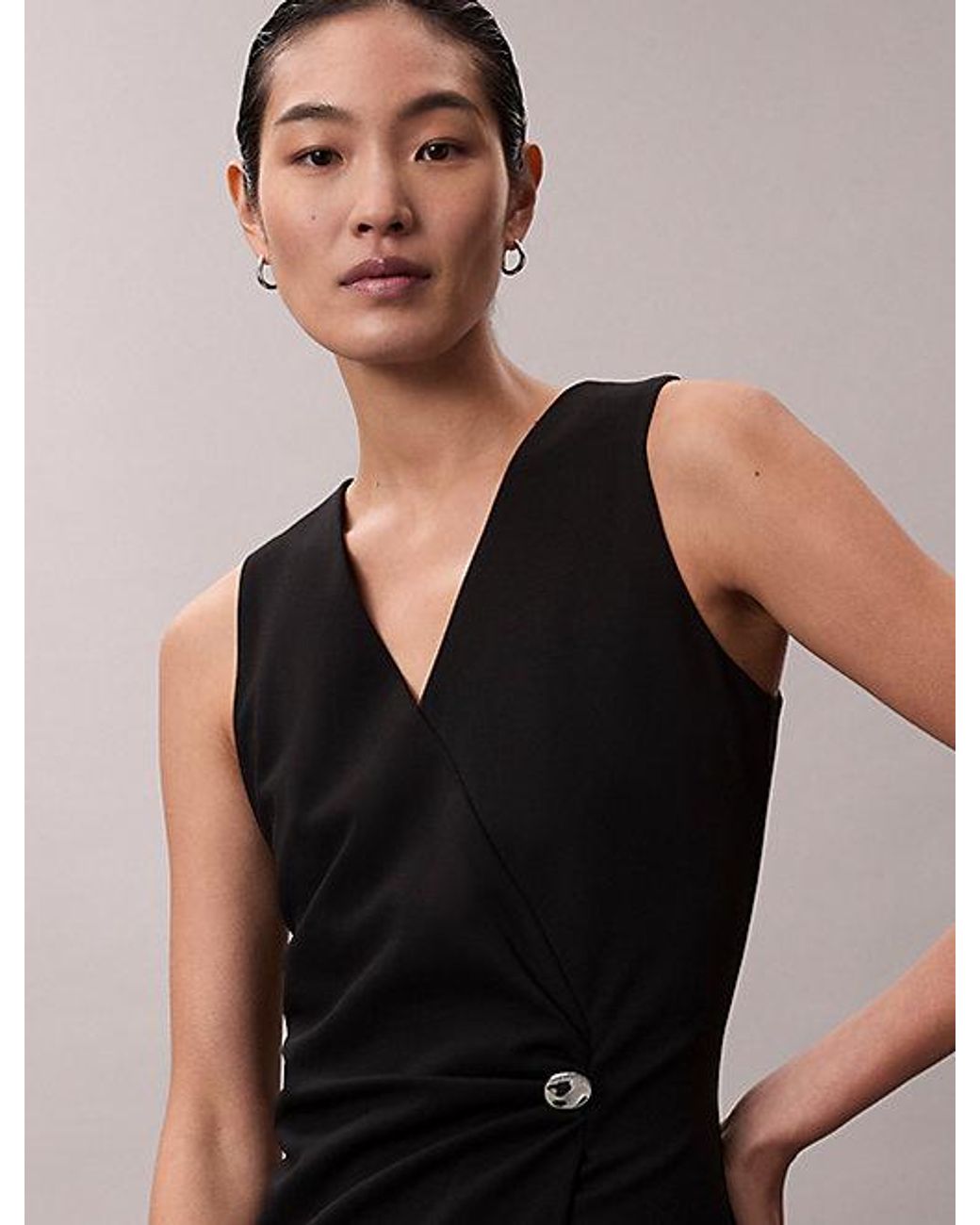Calvin Klein Black Stretch Crepe Sleeveless Dress
