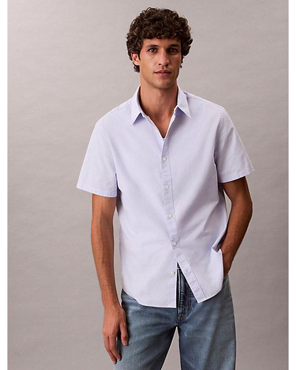 Calvin Klein White Jeans Short Sleeve Oxford Cotton Shirt for men