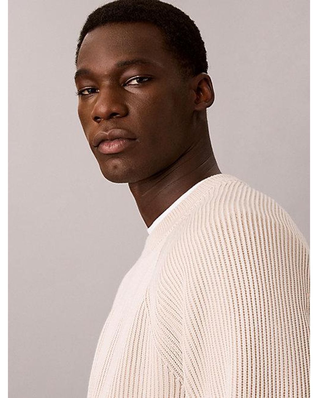 Calvin Klein Natural Jeans Two Tone Ribbed Cotton Jumper for men