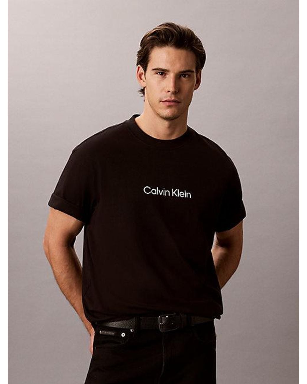 Calvin Klein Black Relaxed Heavy Jersey Logo T-Shirt for men