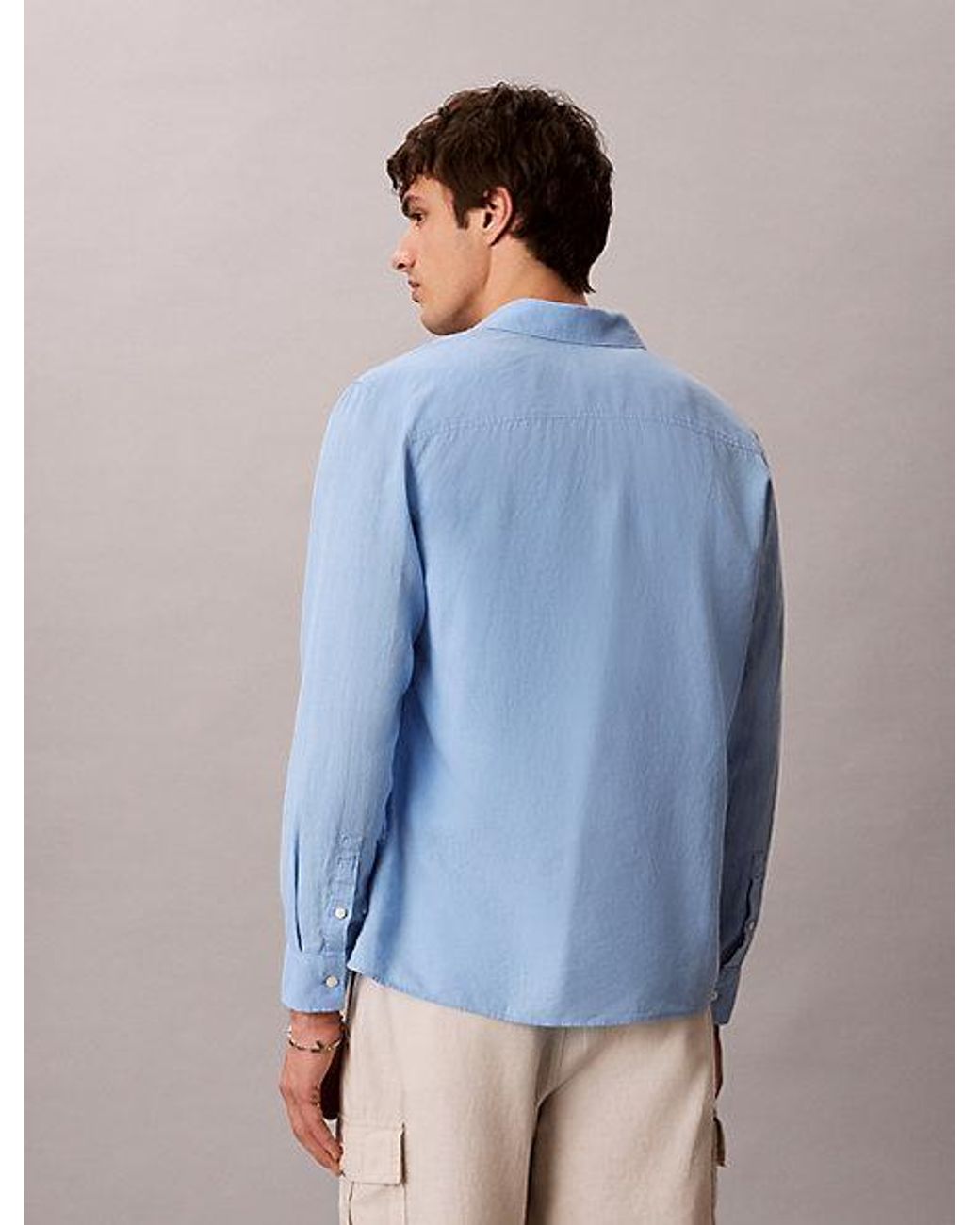 Calvin Klein Blue Solid Linen Blend Classic Shirt for men