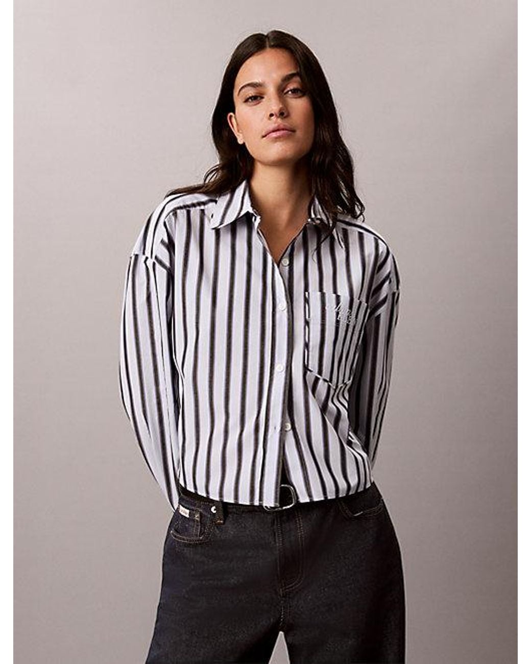 Calvin Klein Multicolor Jeans Cropped Poplin Stripe Shirt
