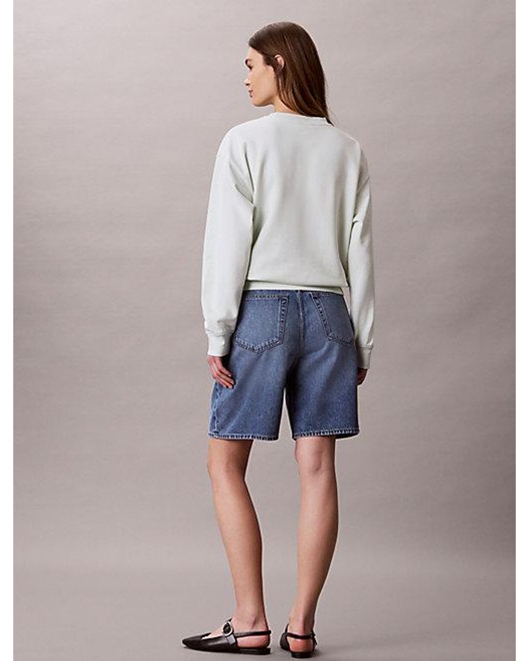 Calvin Klein White Jeans French Terry Monologo Crewneck Sweatshirt