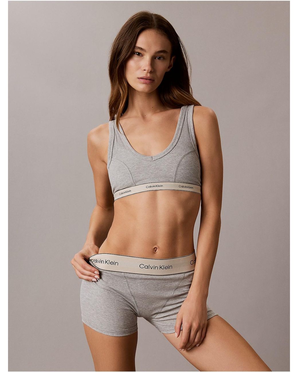 Calvin Klein Gray Lightly Lined Triangle Bralette Heritage Cotton Stretch