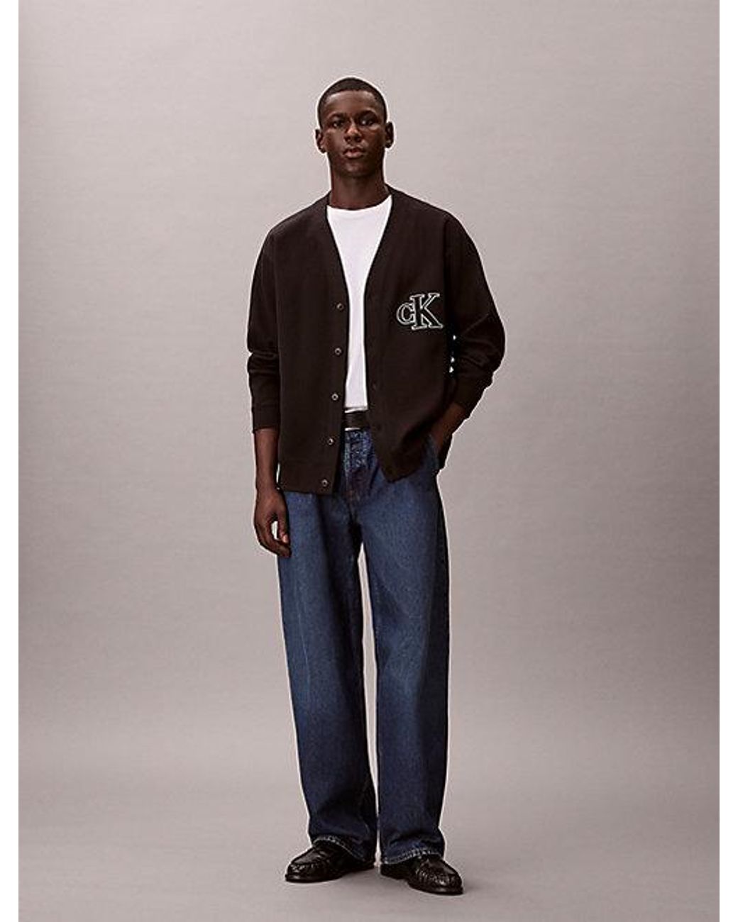 Calvin Klein Black Jeans Double Rib Logo Cardigan for men