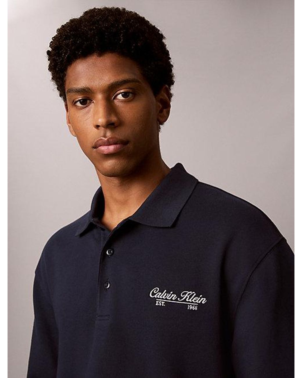 Calvin Klein Blue Jeans Embroidered Logo Polo Sweatshirt for men