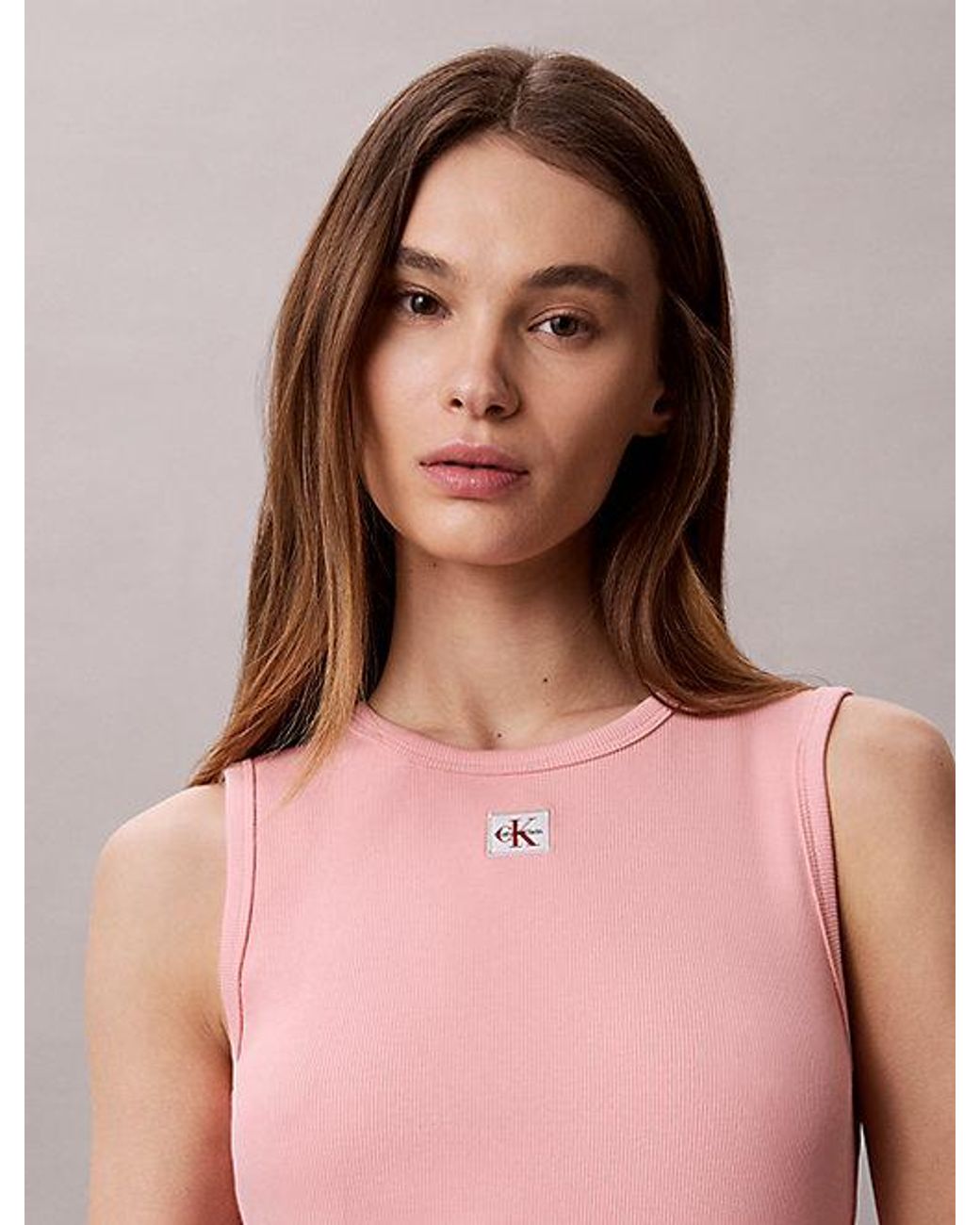 Calvin Klein Pink Jeans Ribbed Cotton Maxi Tank Dress