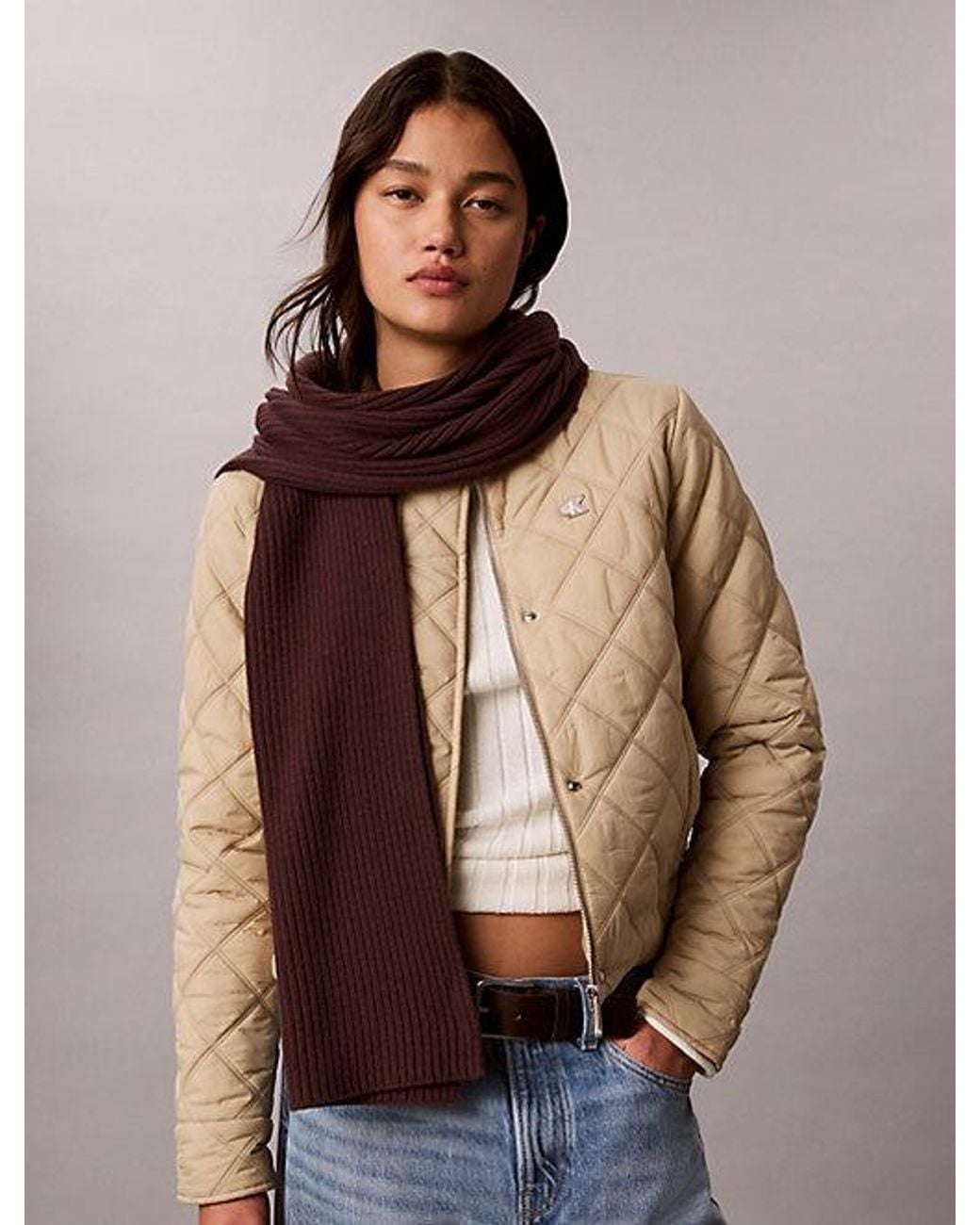 Calvin Klein Purple Logo Patch Rib Scarf