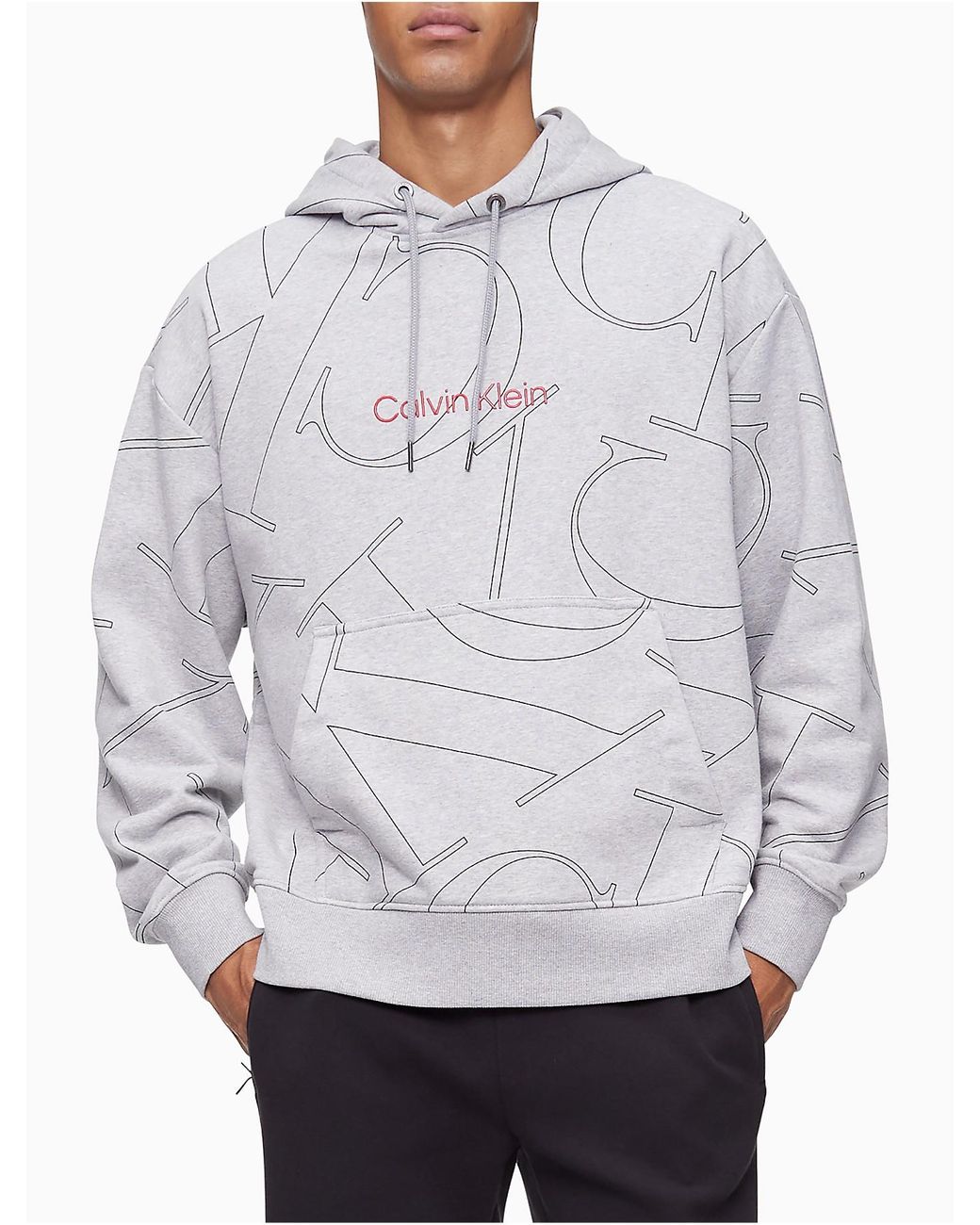 Calvin Klein Relaxed Fit Monogram Logo French Terry Hoodie in Gray for Men  | Lyst