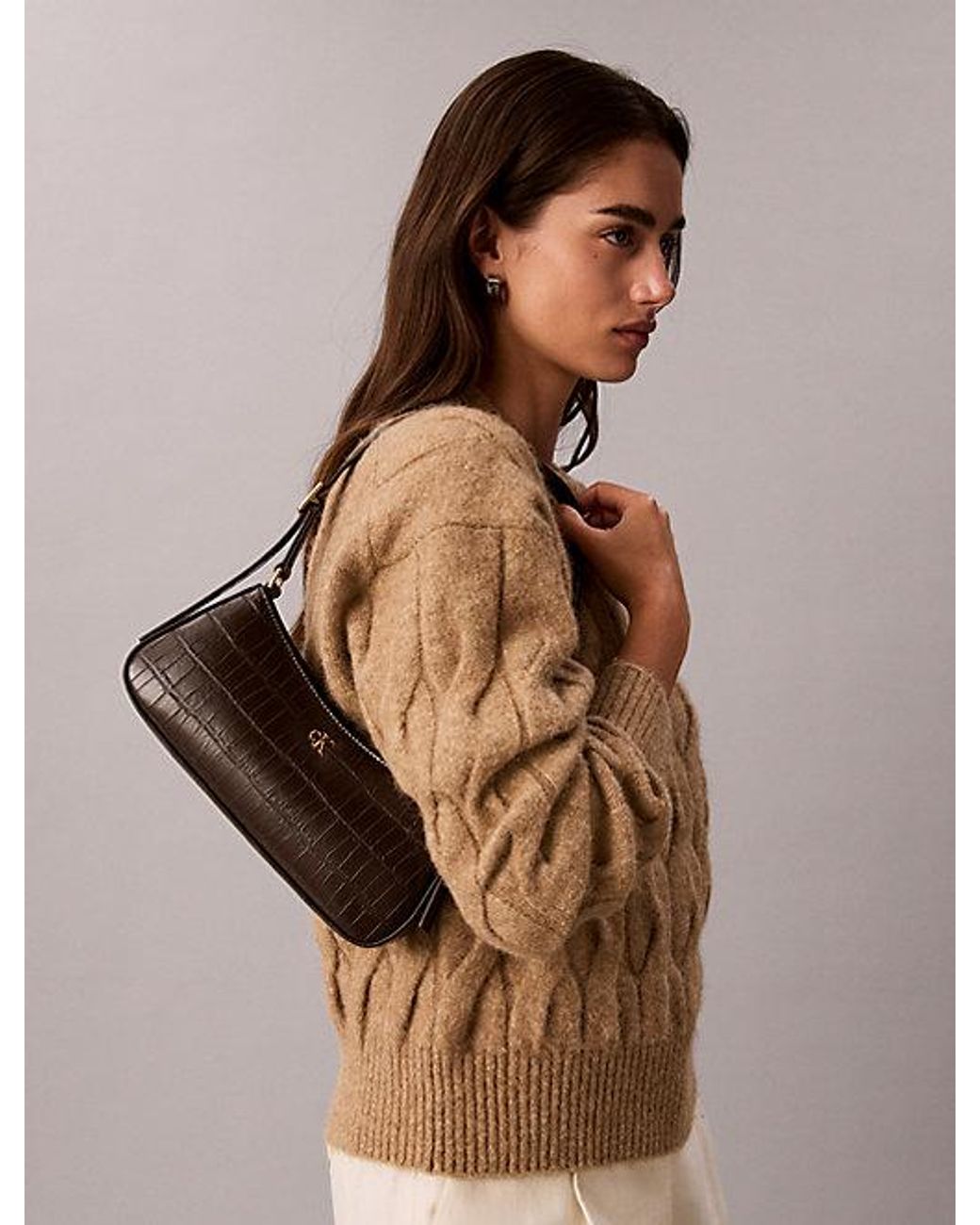 Calvin Klein Gray Monogram Crocodile Shoulder Bag