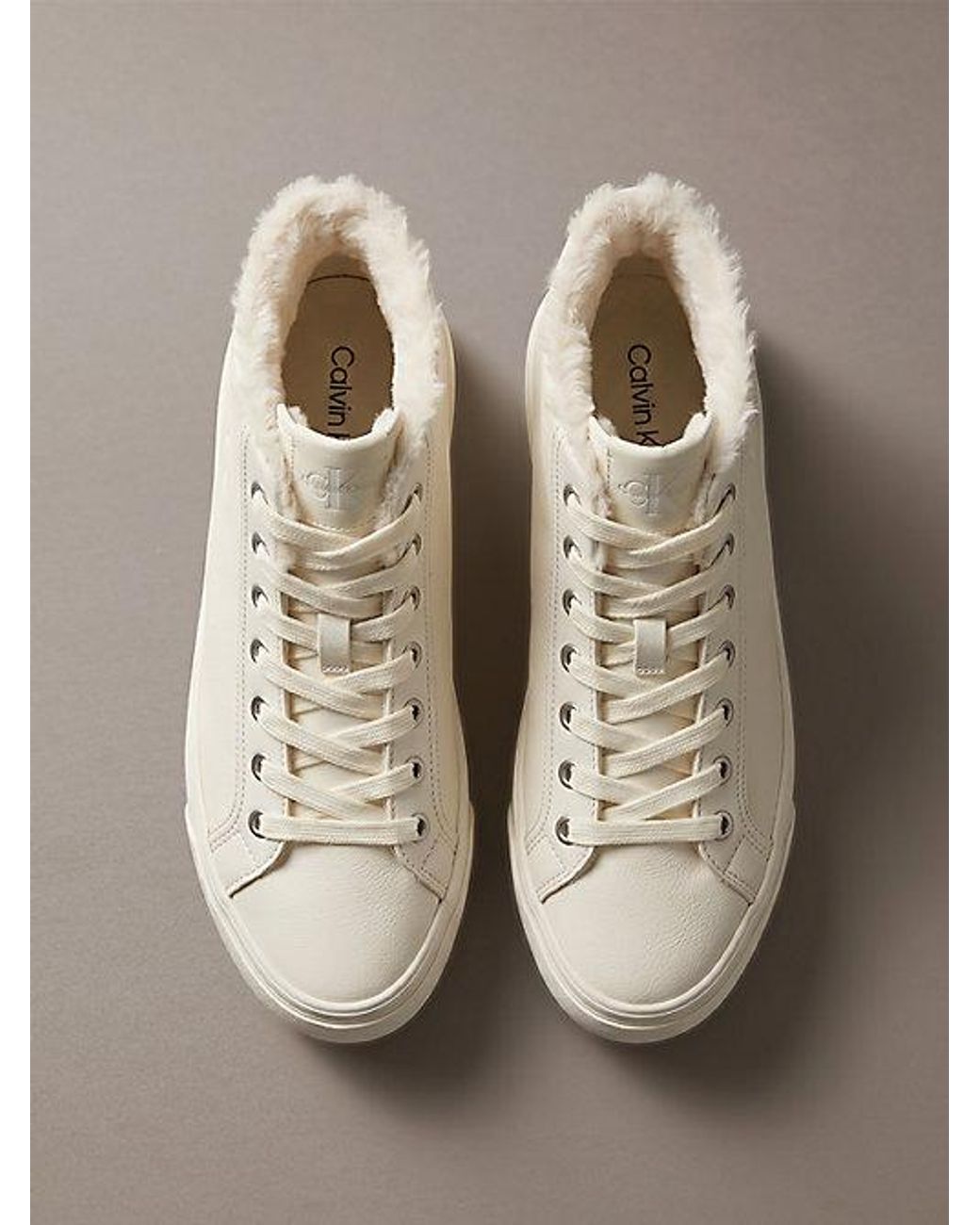 Calvin Klein Natural Leather Platform High Top Trainers