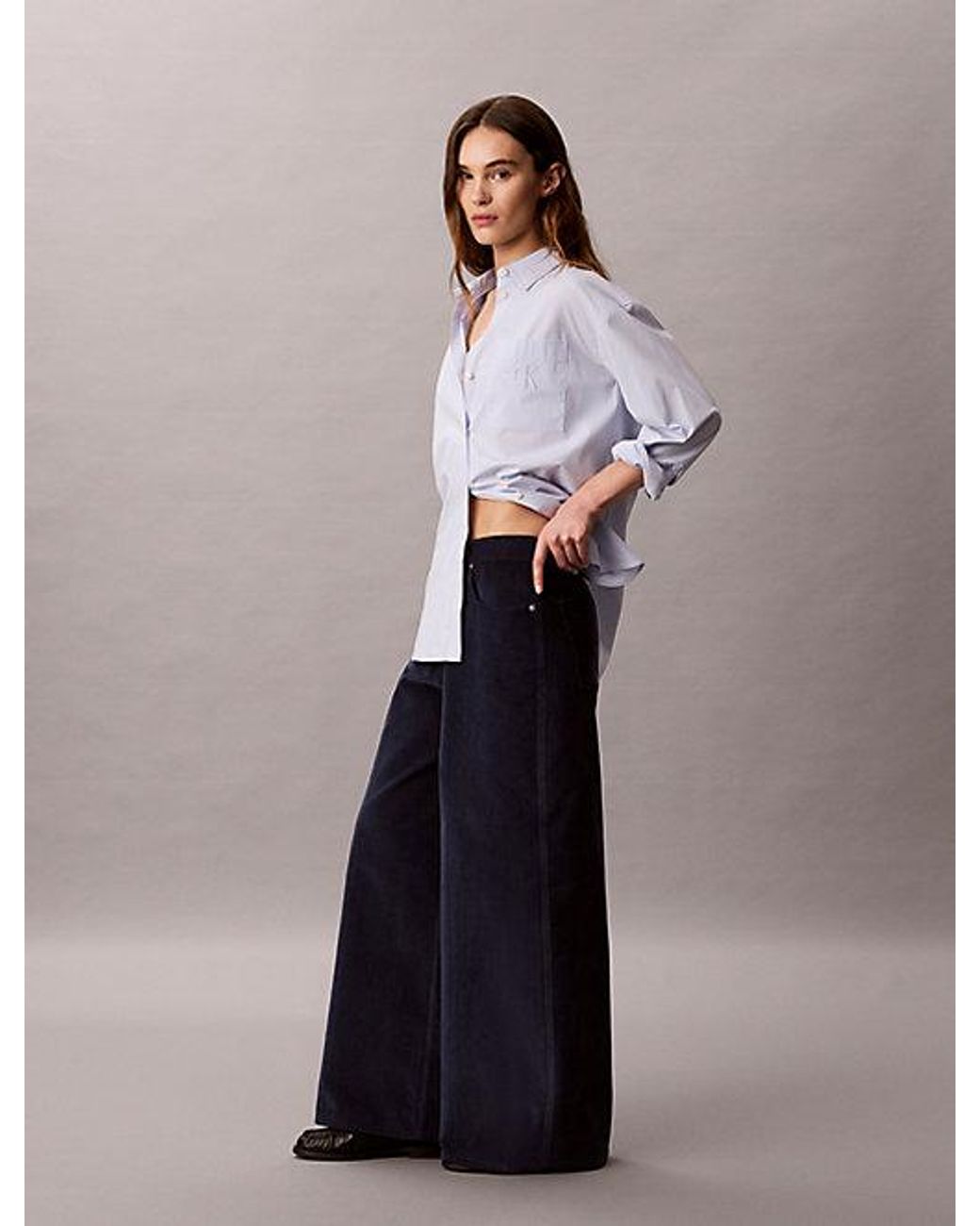 Calvin Klein Blue Corduroy Wide Leg Trousers