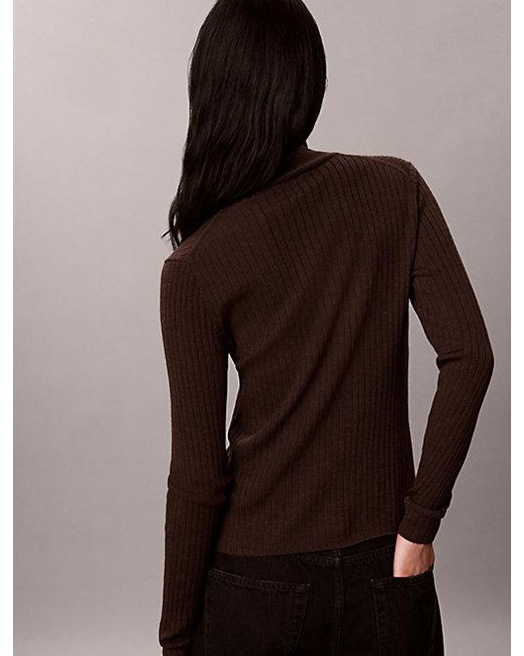 Calvin Klein Black Merino Wool Ribbed Turtleneck Jumper
