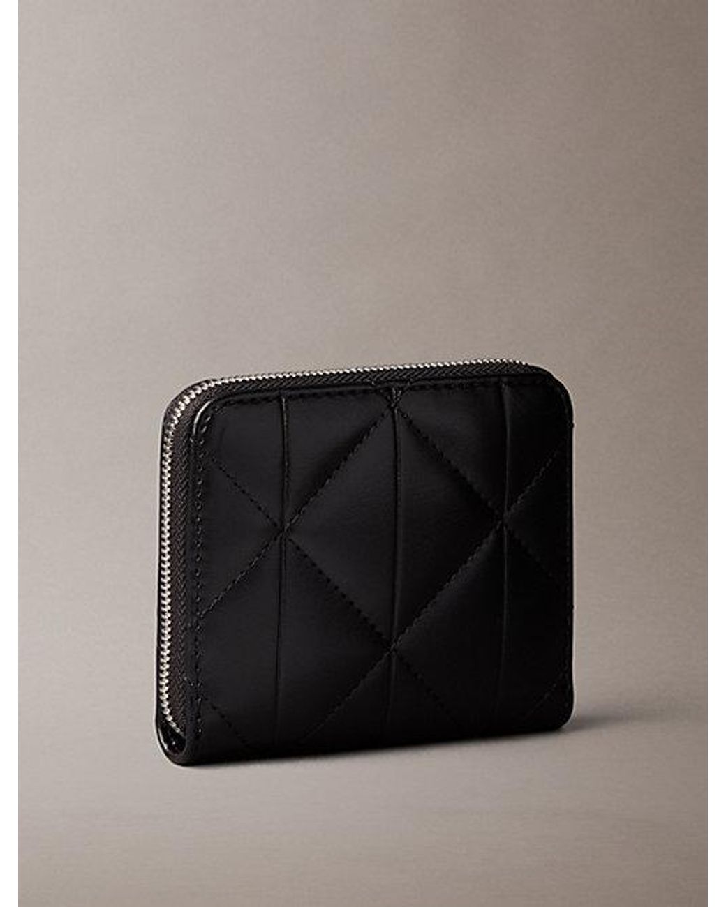 Calvin Klein Black Quilted Emblem Logo Square Zip Wallet