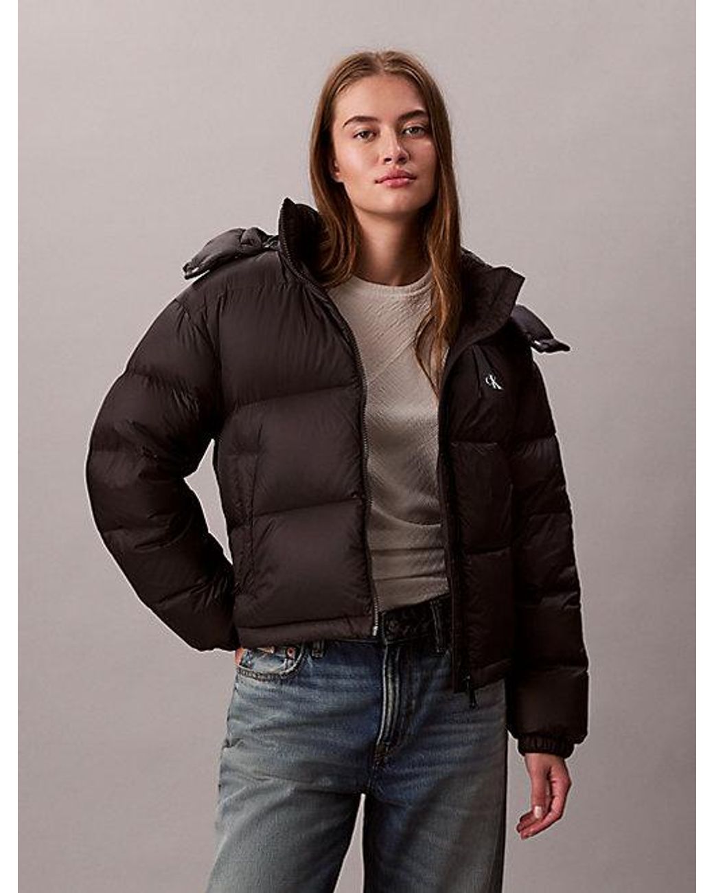 Calvin Klein Kort Donzen Pufferjack in het Brown