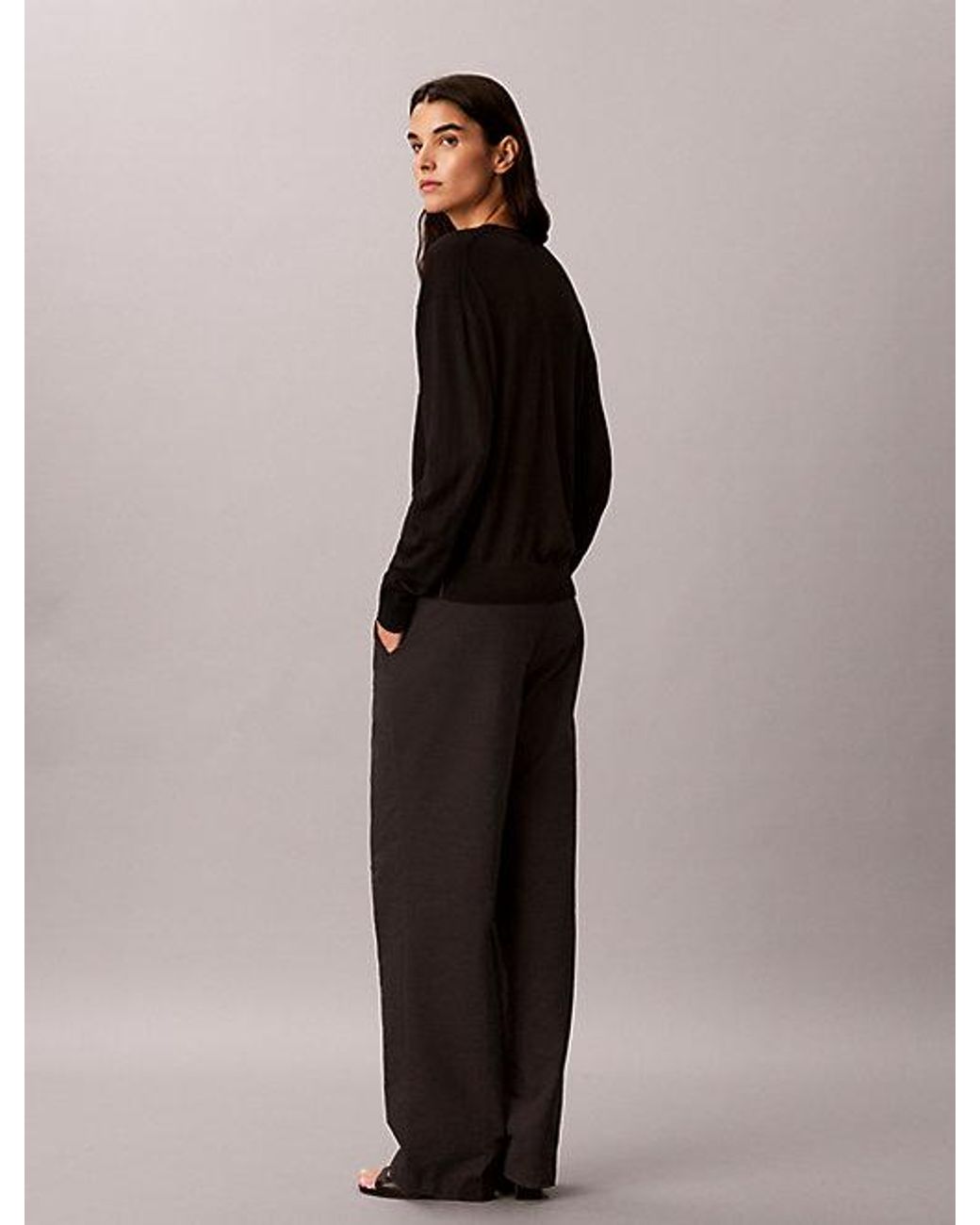 Calvin Klein Black Merino Wool Blend Crew Neck Jumper