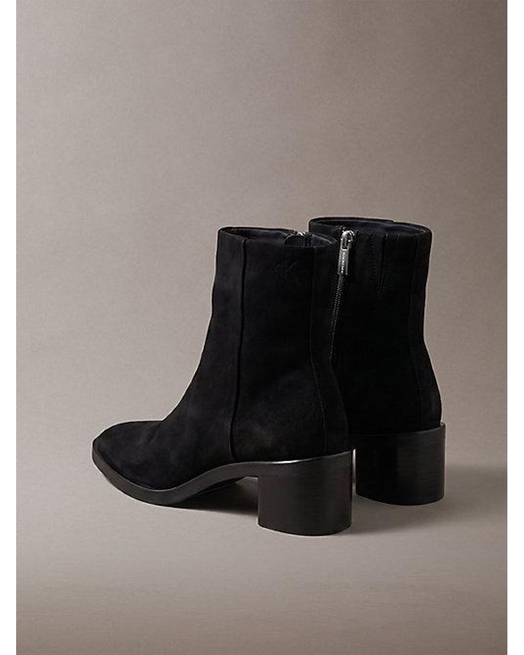 Calvin Klein Black Suede Block Heel Ankle Boots